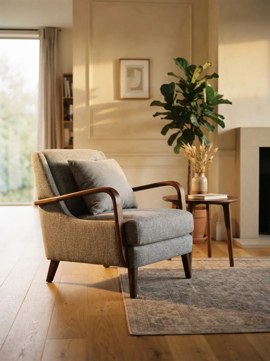 Sillón tapizado en gris